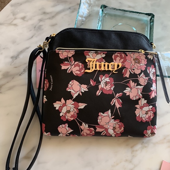 Juicy Couture matching rose black floral crossbody and matching wallet. - Picture 4 of 11